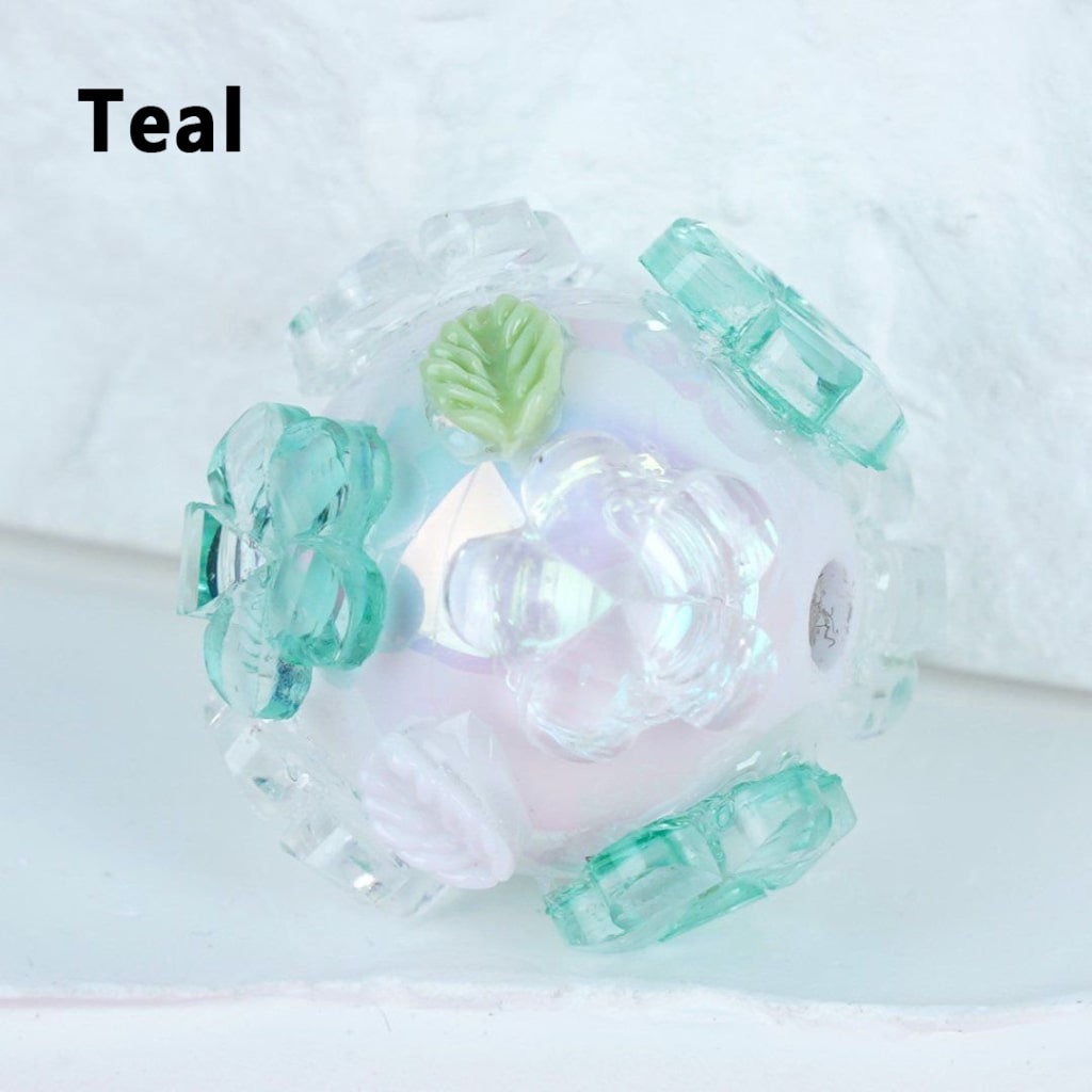 Round White Acrylic Beads with Translucent Flowers & Leaves, Cute Floral Design, 16MM