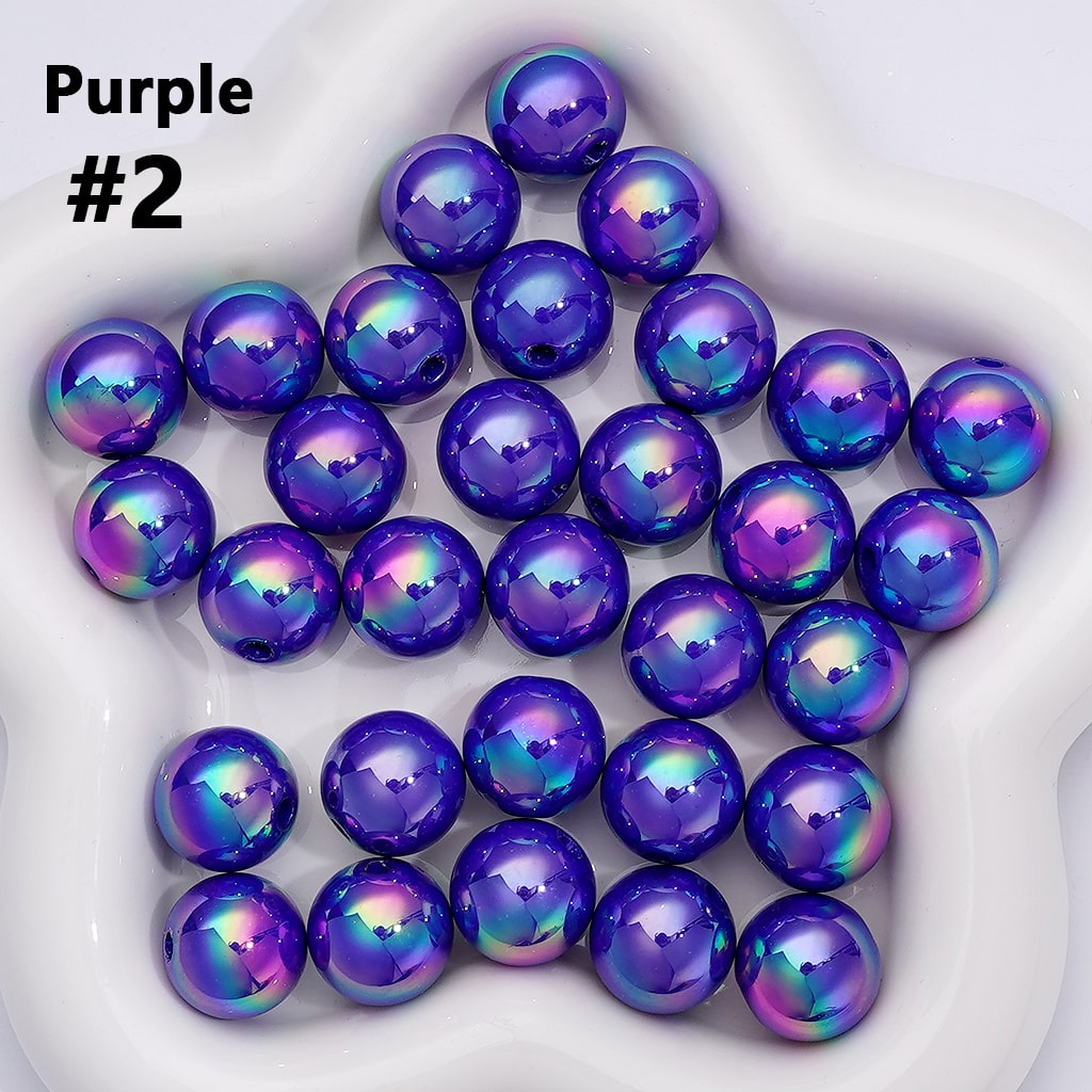 UV Coating Shiny Solid Color Round Acrylic Beads, 16MM