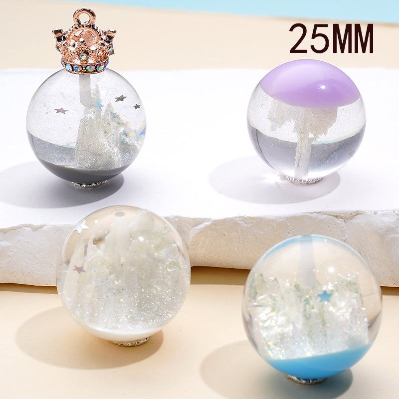 Large Bling Bling Clear Acrylic Round Ball with Half-Through Hole Gold White Cloud Inside for Pendant, 25MM