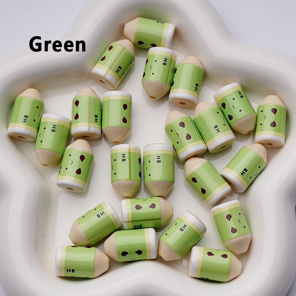 Multi Single Color & Random Mix Color Cute Smile Face HB Pencil Acrylic Beads, Around 12*21MM