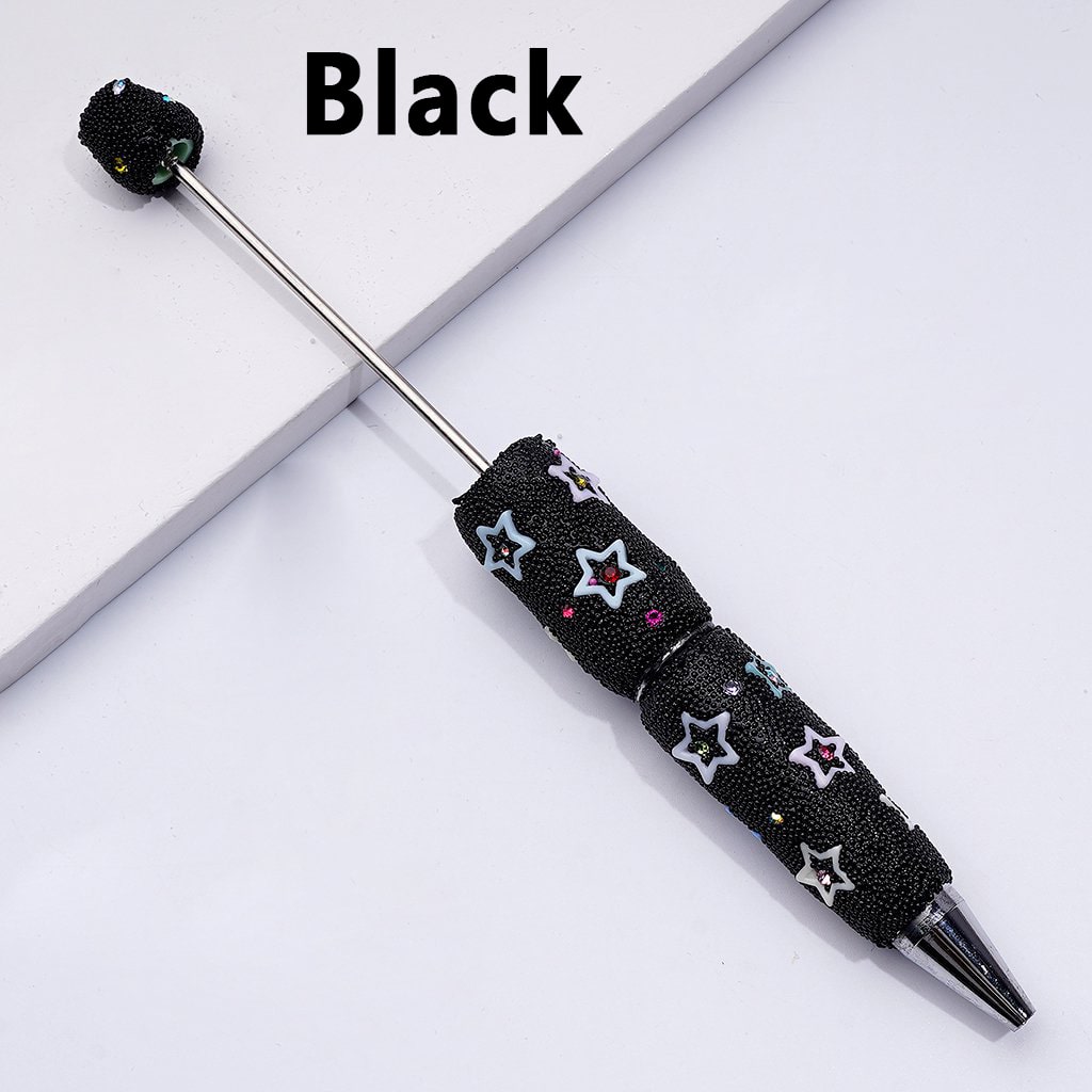 Beadable Clay Pens with Cute Star Frames Colorful Shiny Rhinestones Mini Snow Balls Covered the Entire Pen