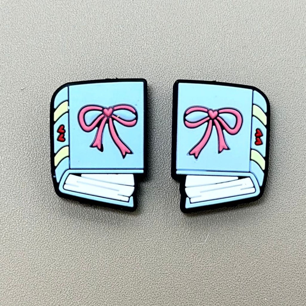 Blue Color Book with Pink Bowknots Red Heart Love Valentines Silicone Focal Beads