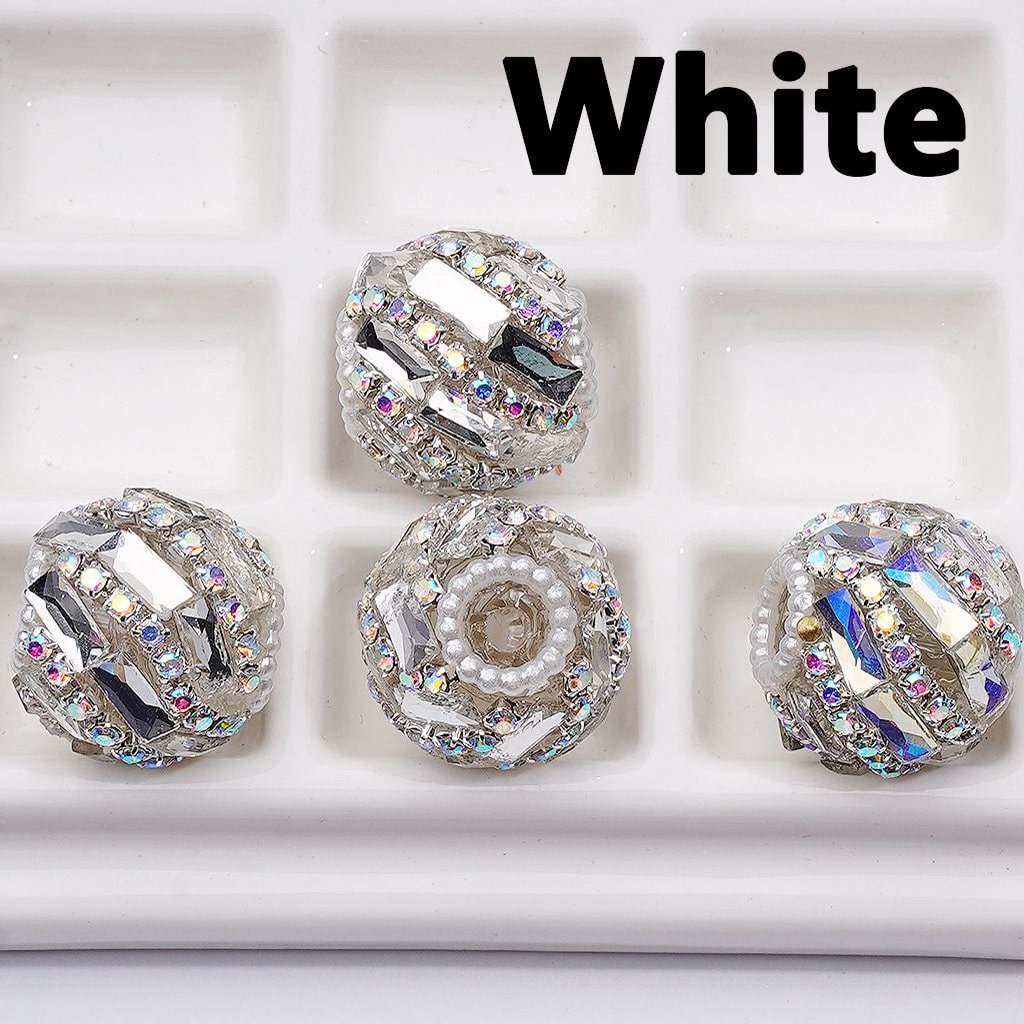 Spiral Style Shiny Rectangle & AB Rhinestones Chains White Pearls Loop Acrylic Beads, 20MM