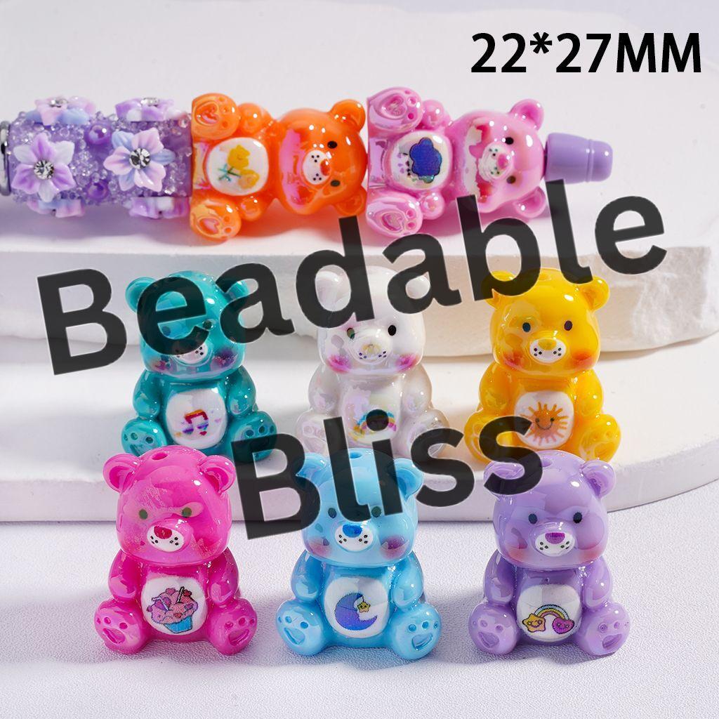 Acrylic Beads UV Coating Mini Size Cute Rainbow Bears Multi-Color 22*27MM, Random Mix