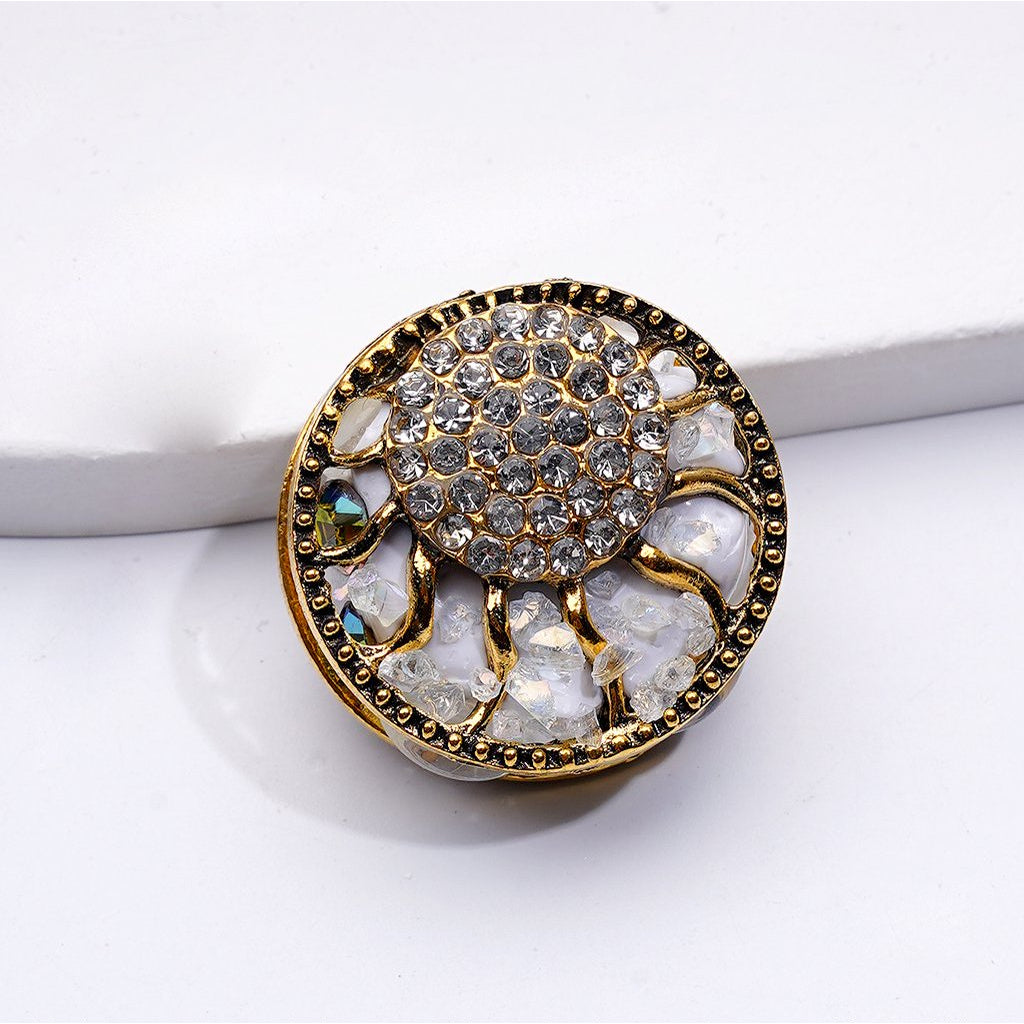 Delicate Fancy Gold Alloy Ring with Shiny Rhinestones Oval Pearls Clay Beads, Around 24MM