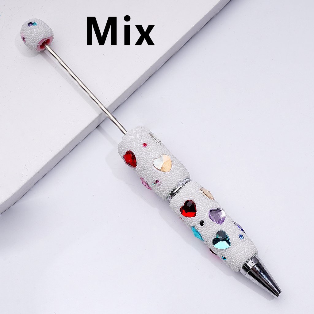 Beadable Solid Color Hearts Shiny Rhinestones Mini White Snow Balls Clay Pen
