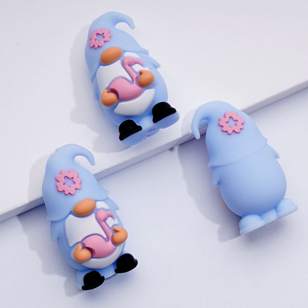 3D Cute Gnome Holds Shell Ball Flamingo Silicone Focal Beads