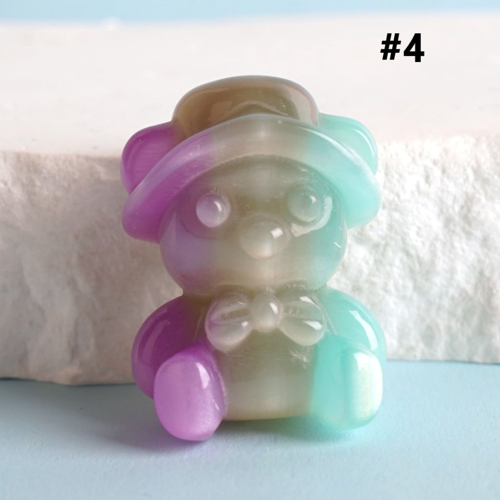 Glossy Gradient Ombre Color Cute Bear with Cap Hat Bow Acrylic Beads, Around 30*24MM