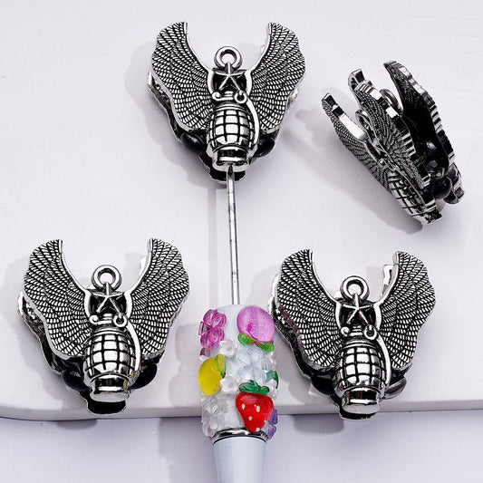 Exquisite Fancy Silver Alloy Silver Wing Grenade Pendant with Shiny Rhinestones Clay Beads, Around 38*36MM