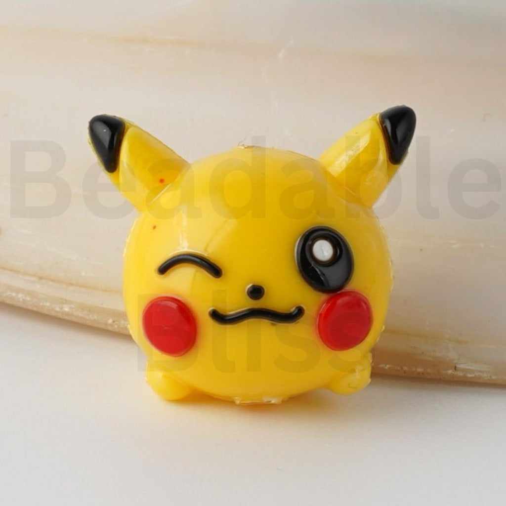 Shiny Cute Vivid Pokemo Pikach Japanese Anime PVC Soft Rubber Beads, Around 20*20MM