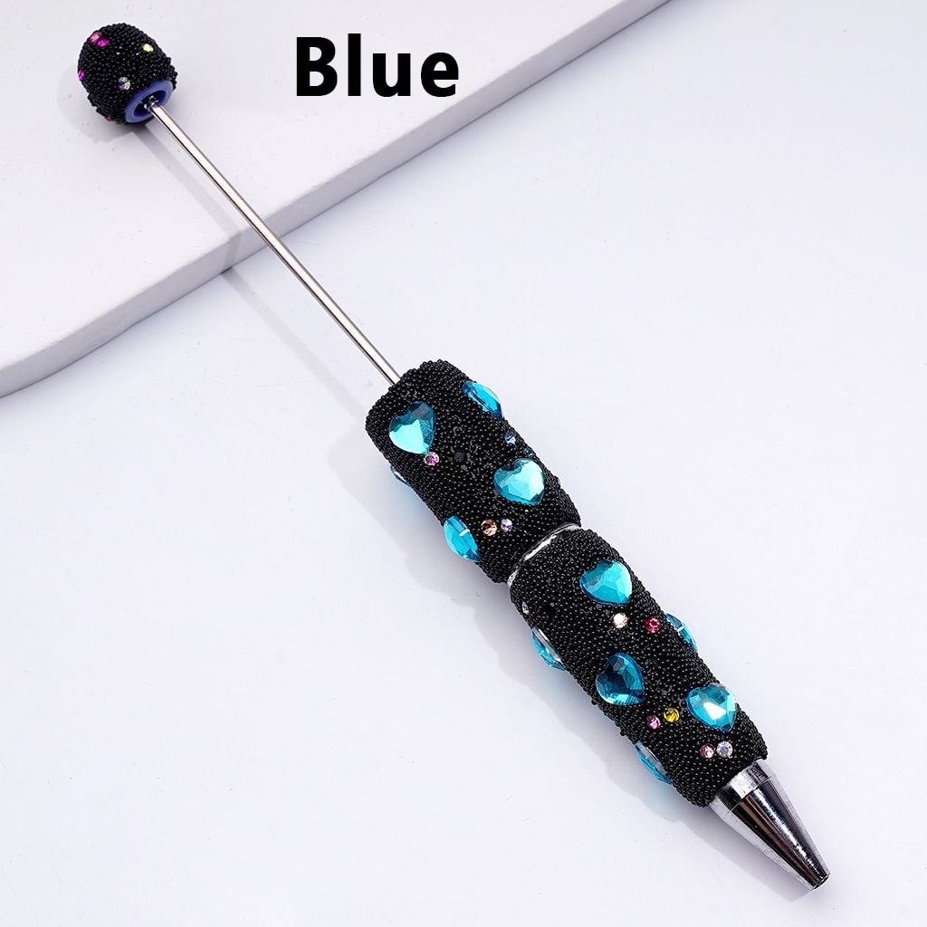 Beadable Clay Pens with Shiny Hearts Mini Colorful Rhinestones Black Snow Balls Covered the Entire Pen