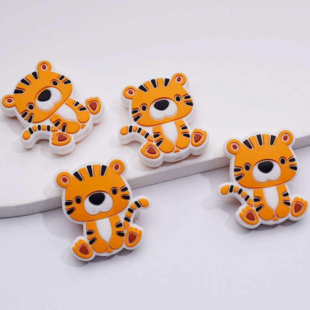 Cute Tiger with Black Stripes Nose Silicone Focal Beads