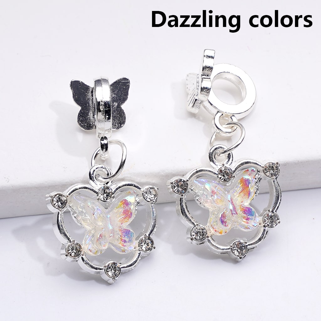Alloy Bail Beads Dangle Charm Pendant Jewelry Accessories Butterfly Rhinestones Silver