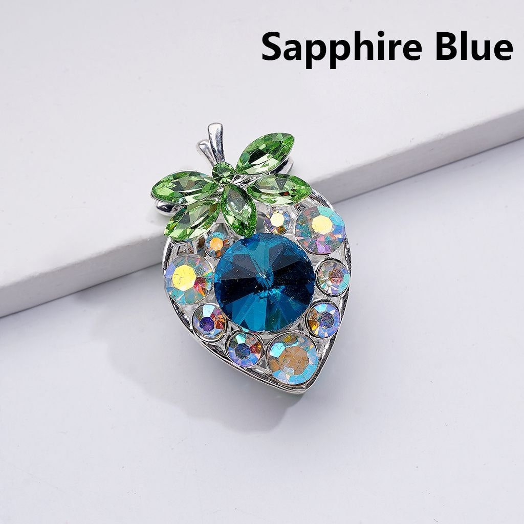 Fancy Silver Alloy Starwberry Beads with Multi-Color Cone Shape Green Leaf AB Rhinestones, 22*33MM