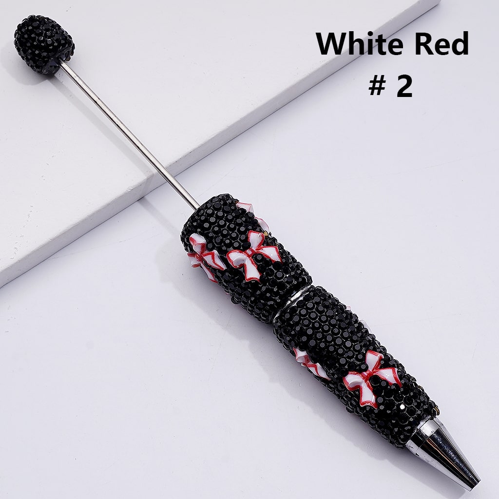 Double Color Bowknots Black Rhinestones Beadable Clay Pens