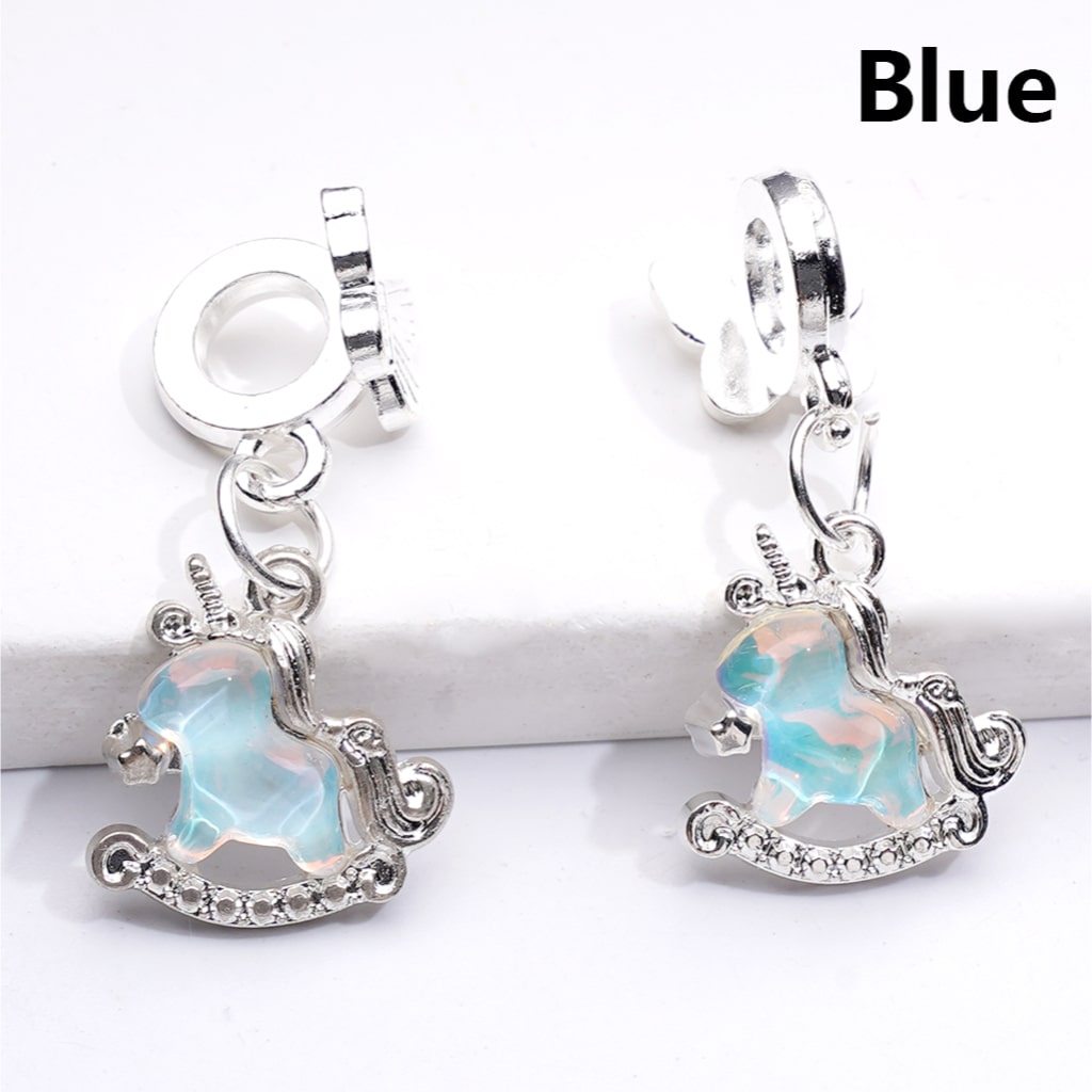 Alloy Bail Beads Dangle Charm Pendant Jewelry Accessories Unicorn Rhinestones Silver