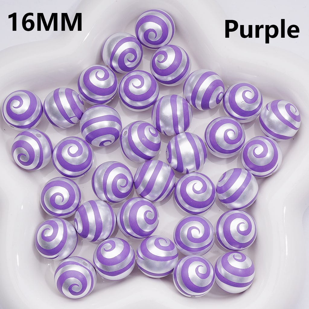 Multi-Color Lolipop Swirl Stripes Shiny Round Pearl Acrylic Beads, 16MM