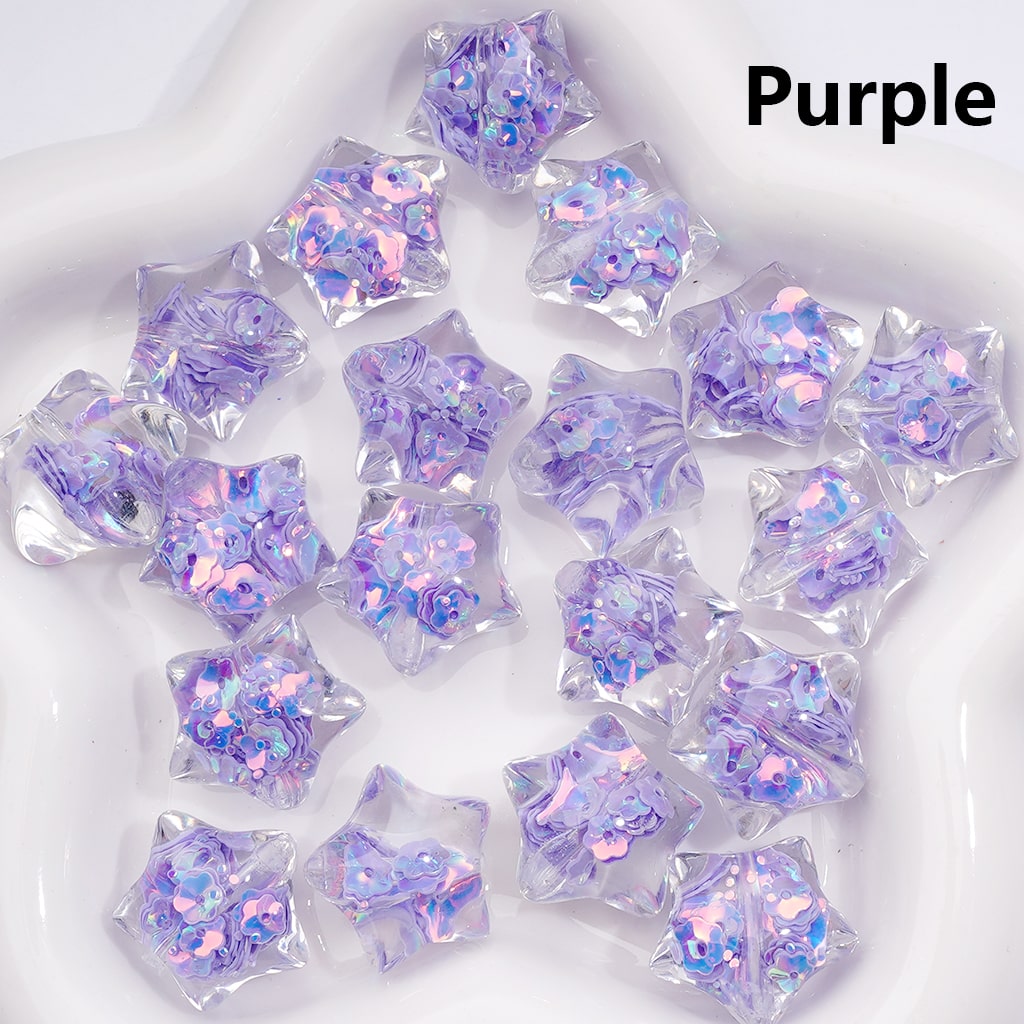 Star Acrylic Beads Mini Colorful Flowers Flakes Inside Clear 22MM (Single Color is available for 200pcs(Whole Bag))