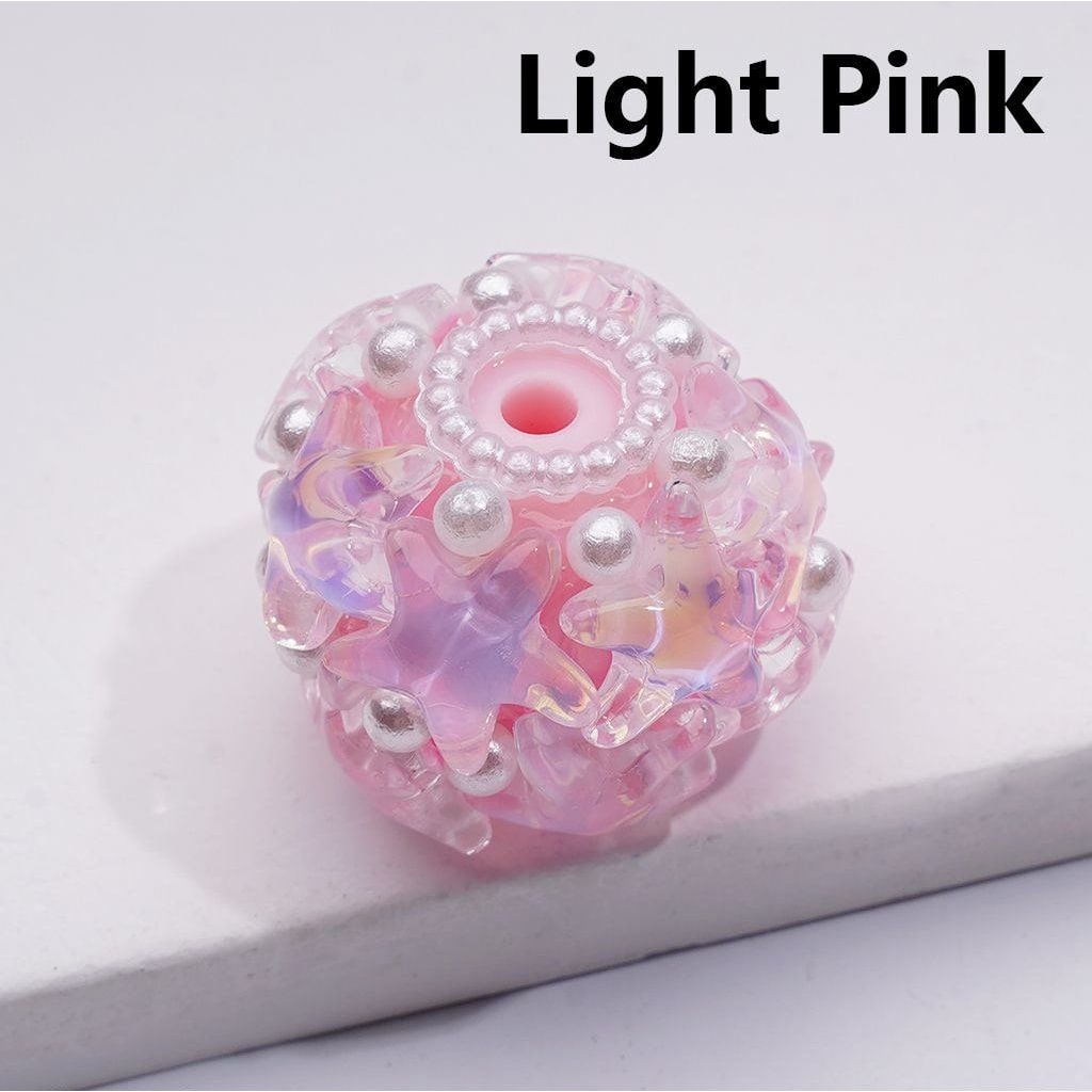 Multi-Color Shiny Stars White Pearls Round Acrylic Beads, 22*18MM