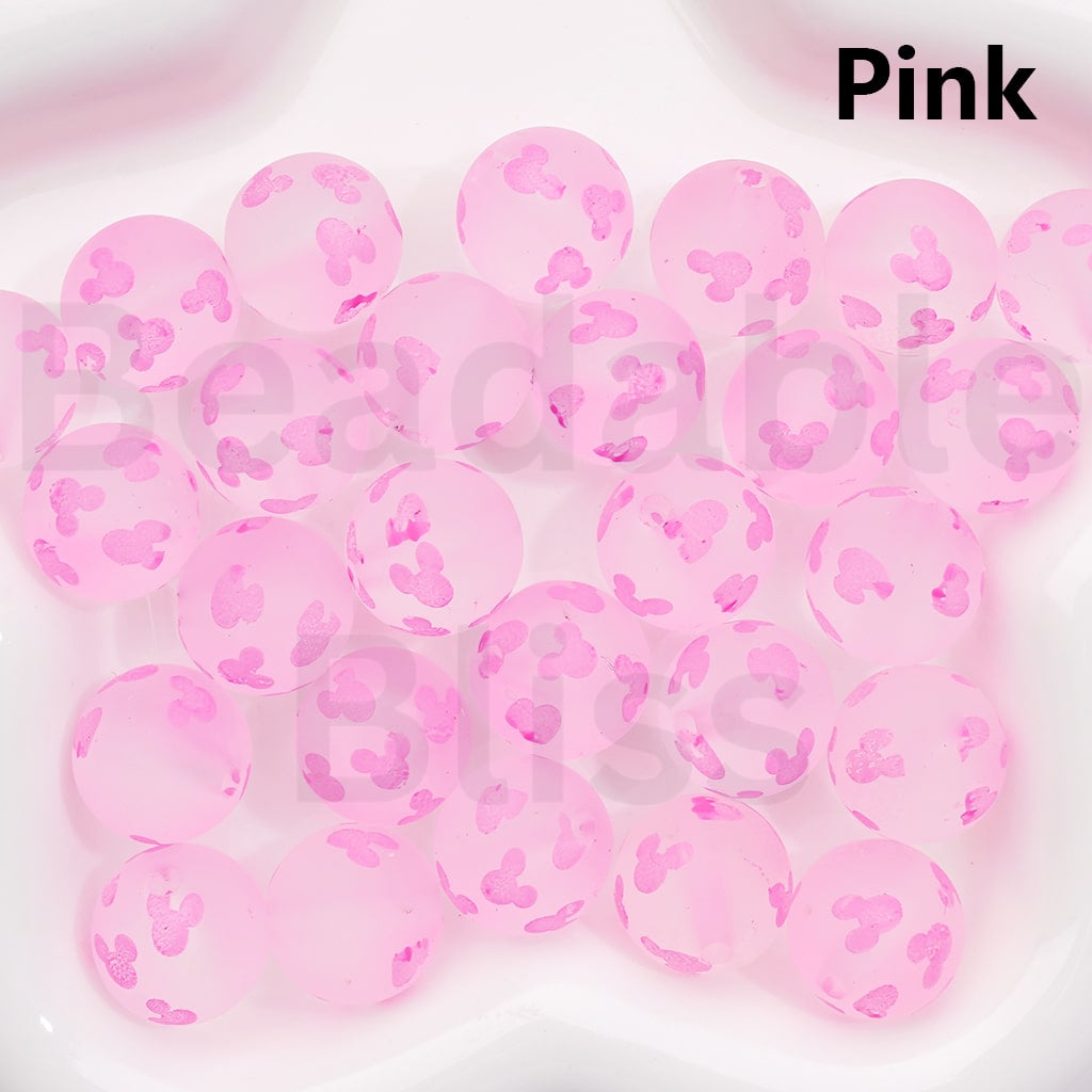 Frosted Multi-Color Micke Mous Head Prints Round Acrylic Beads, 16MM (Single Color is available for 200pcs(Whole Bag))