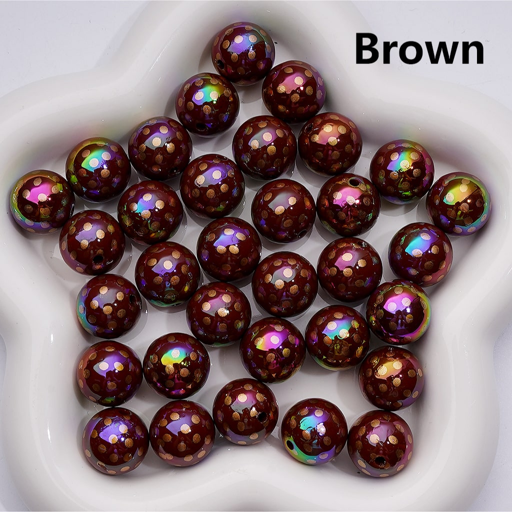 UV Coating Brown Round Spots Round Acrylic Beads, 16MM