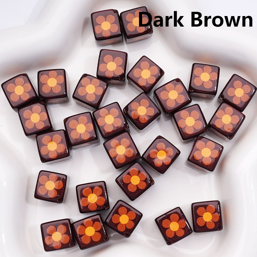 Square Cube Acrylic Beads Cute Mini Flowers Solid Color 12MM (Single Color is available for 200pcs(Whole Bag))
