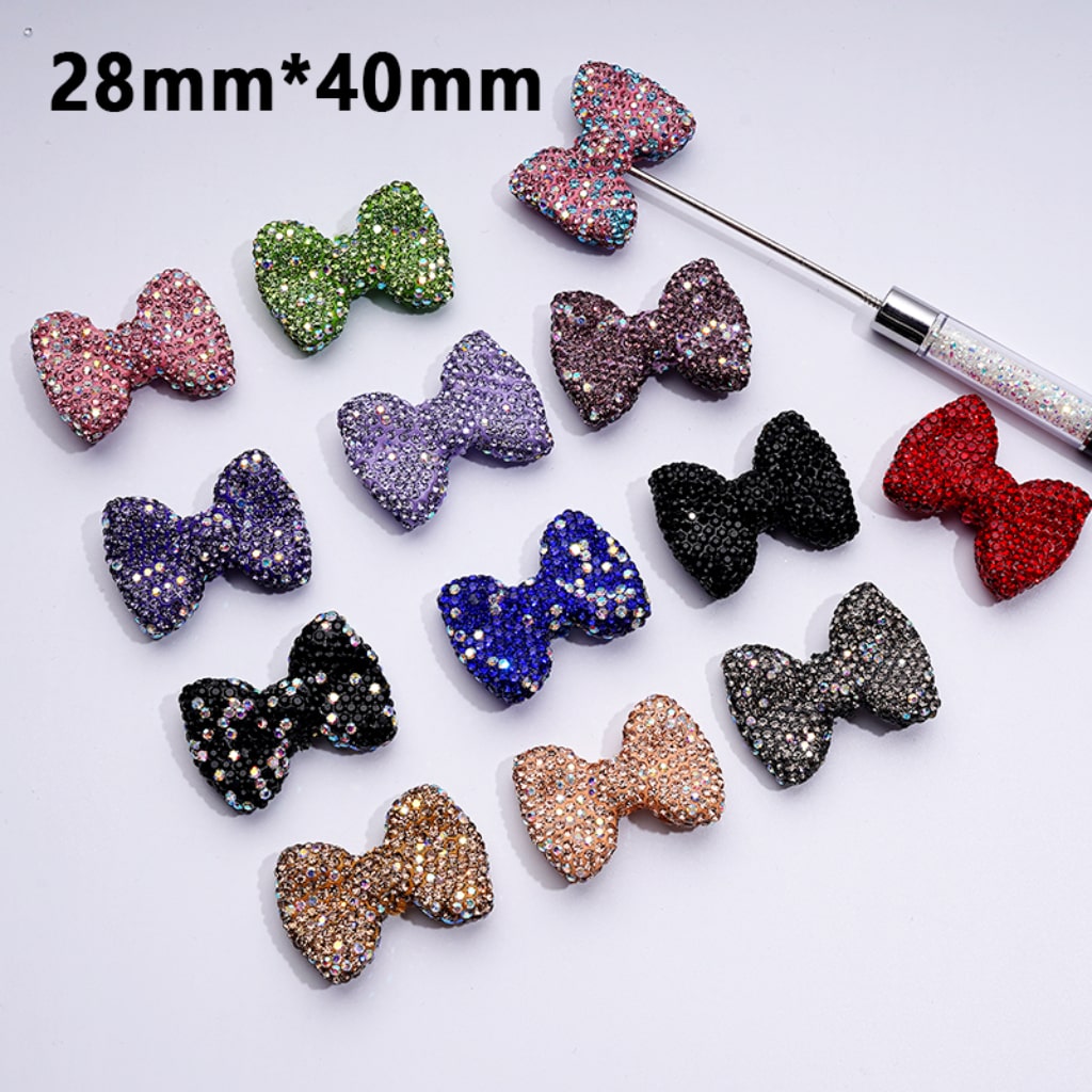 Bling Bling Multi-Color Bowknots Clay Beads with Shiny Rhinestones, 28*40MM