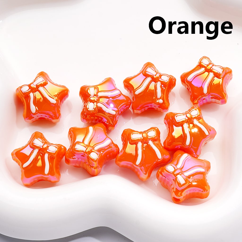 Acrylic Beads UV Coating Shiny Five-Pointed Star with Bowknots, Multi-Color, 20MM (Single Color is available for 200pcs(Whole Bag))