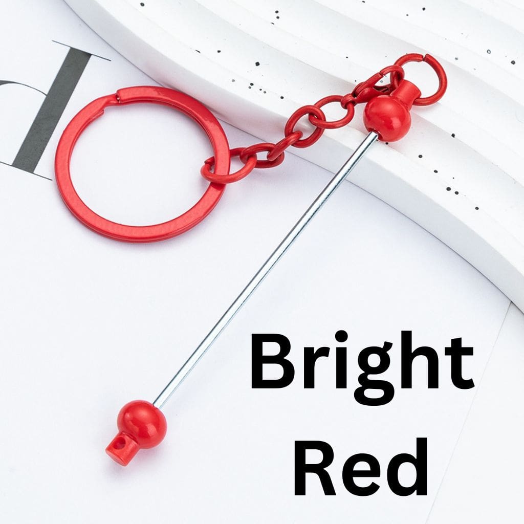 New Style DIY Beadable Metal Keychain with Bar in Solid Color, 153MM, the Small Ball is Plastic Material