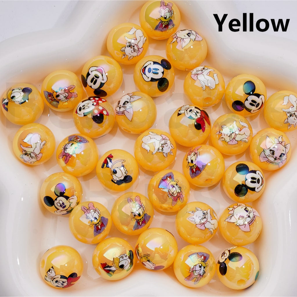 UV Coating Cute Disne Cartoon Micke Minni Mouse Donal Dais Duck Mari Cat Round Acrylic Beads in Jelly Color, 16MM (Single Color is available for 200pcs(Whole bag))