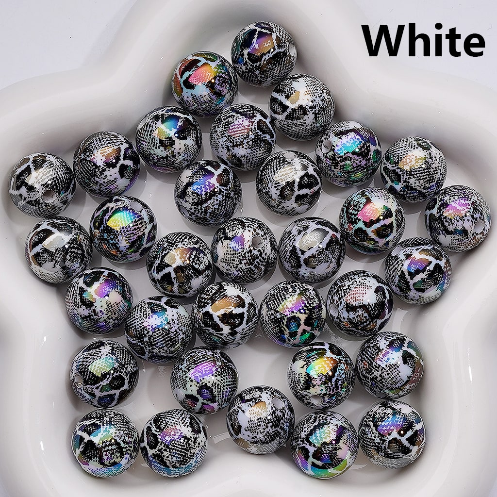 UV Coating Abstract Irreugal Black Spots Prints Round Acrylic Beads in Solid Color, 16MM