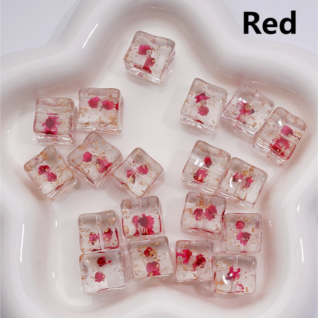 Multi-Color Dried Flowers Gold Foil Paper Inside Clear Cube Square Acrylic Beads, 14-15MM (Single Color is available for 200pcs(Whole bag))