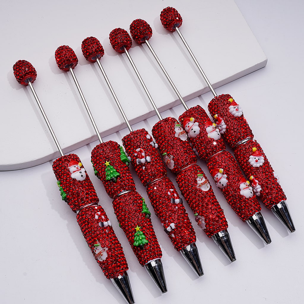 Christmas Series Father Christmas Tree Snowman Candy Cane Red Rhinestones Beadable Clay Pens