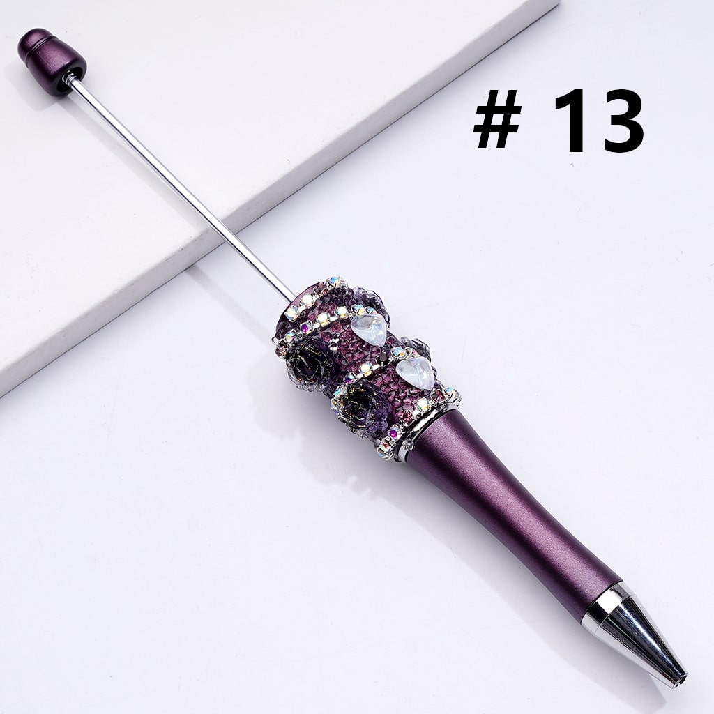 Luminous Beadable Pens with Mini Flower Shiny Rhinestones Chain Heart Diamond in Solid Colors