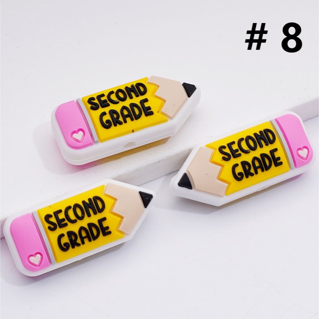 Mini Cute Pencil with Grade Symbol Silicone Focal Beads