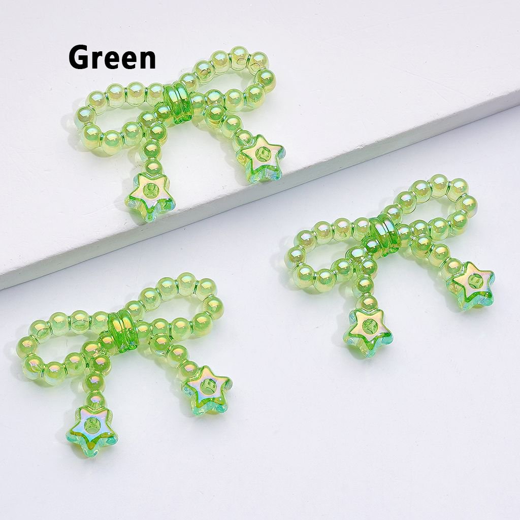 UV Coating Translucent Pearls Bowknots with Star Ring Acrylic Beads, Around 23*33MM