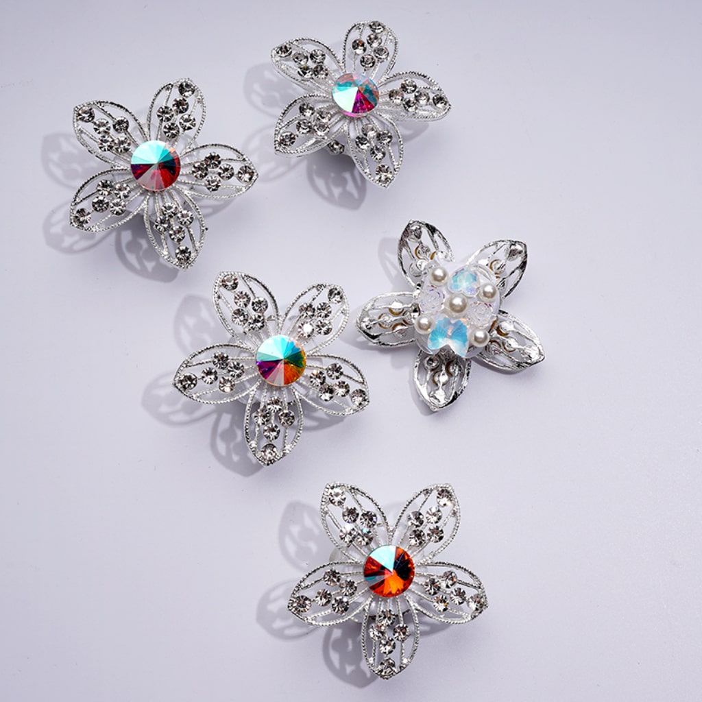 Bling Bling Fancy Silver Alloy Flowers with Mini Clear & Colorful Rhinestones Cute Hearts Butterflies Flowers White Pearls Clay Beads, Around 48MM