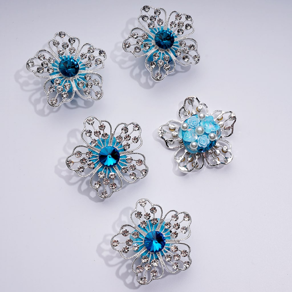Bling Bling Fancy Silver Alloy Flowers with Mini Clear & Colorful Rhinestones Cute Hearts Butterflies Flowers White Pearls Clay Beads, Around 48MM