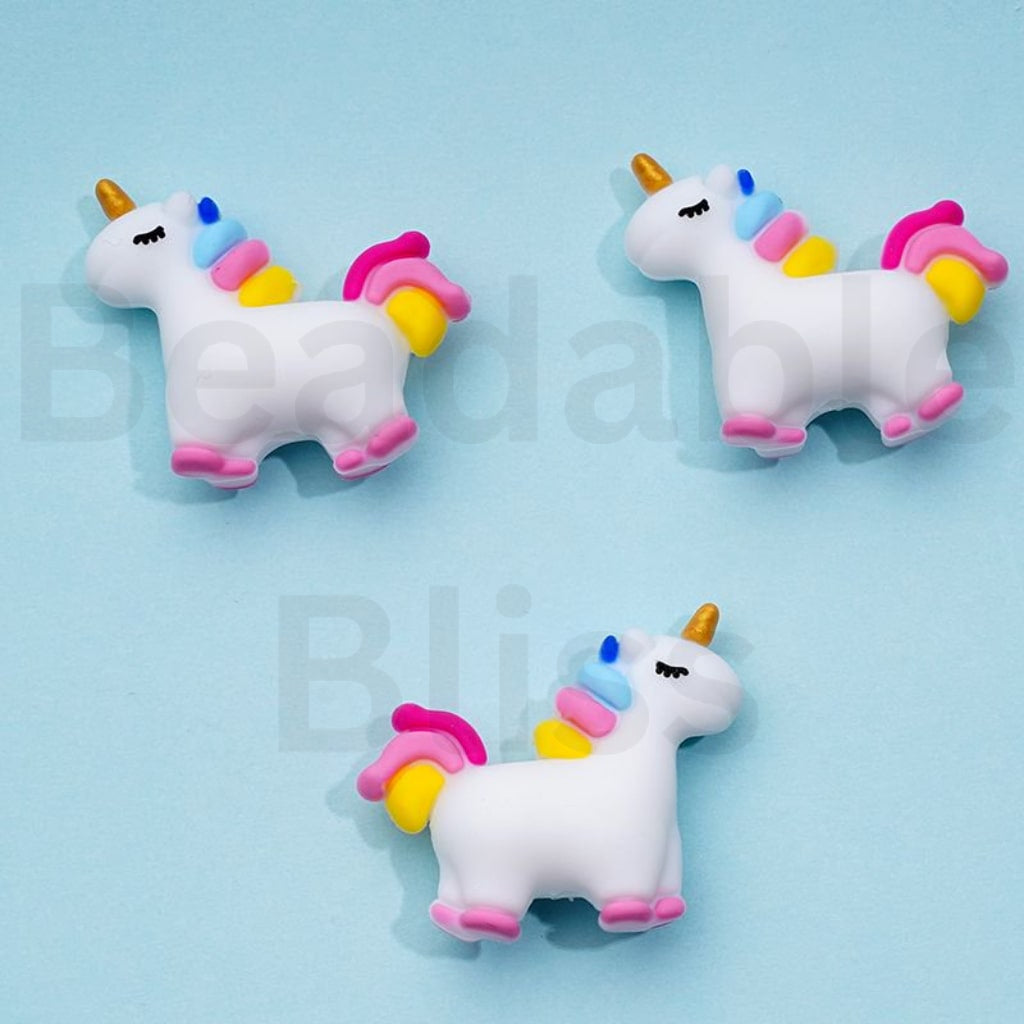 3D Cute Vivid Unicorns in Solid Colors Silicone Focal Beads