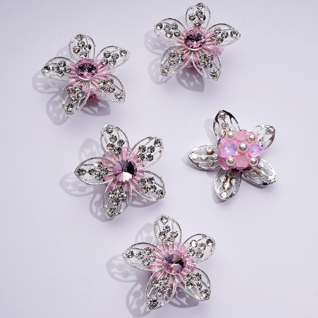 Bling Bling Fancy Silver Alloy Flowers with Mini Clear & Colorful Rhinestones Cute Hearts Butterflies Flowers White Pearls Clay Beads, Around 48MM