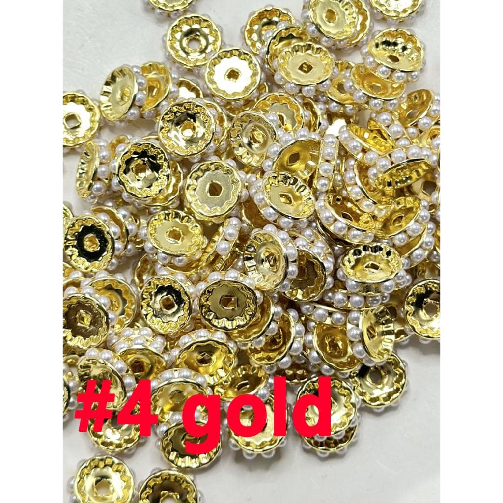 ビーズ付きメタルスペーサー、ホワイトパール、ランダムミックス、12mm