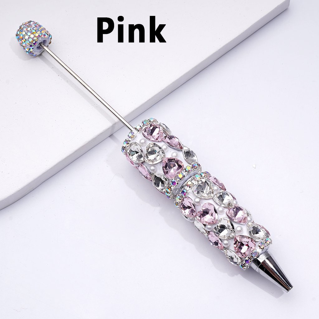 Beadable Clay Pens with Multi-Color Shiny Hearts White Pearls Mini AB Rhinestones Chains