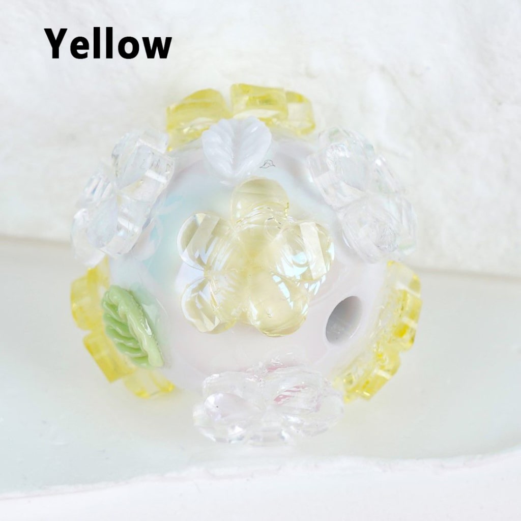 Round White Acrylic Beads with Translucent Flowers & Leaves, Cute Floral Design, 16MM