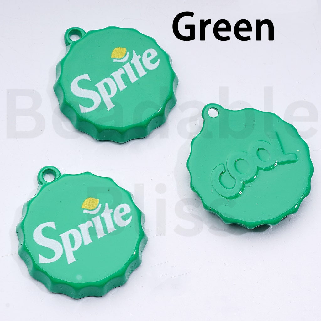 Cute Soft Drink Coc Col Sprit Fant Coke Bottle Lid Cap with Mini Ring Pendant Charm, 37MM