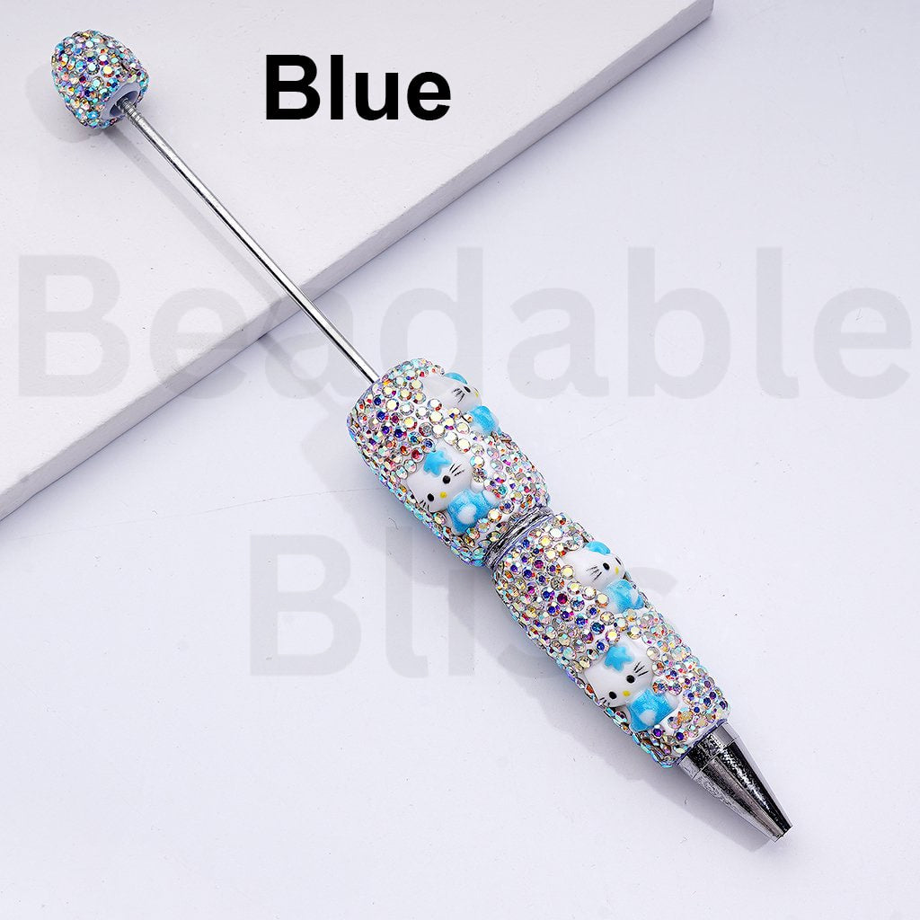 Beadable Clay Pens with Cute HK Kitten AB Rhinestones Covered the Entire Pen, Random Mix