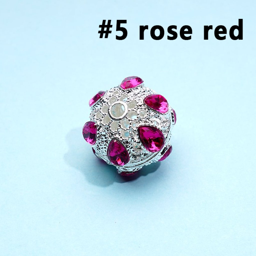 Exquisite Silver Alloy Hollow Ball with Colorful Rhinestones Beads, Around 16MM