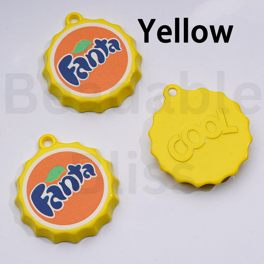 Cute Soft Drink Coc Col Sprit Fant Coke Bottle Lid Cap with Mini Ring Pendant Charm, 37MM