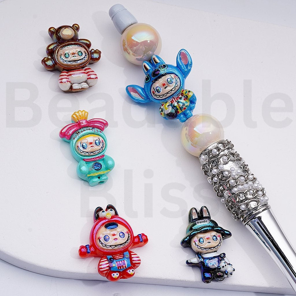 UV Coating Cute Labub in Different Costume Acrylic Beads, 8*22*26MM, Random Mix
