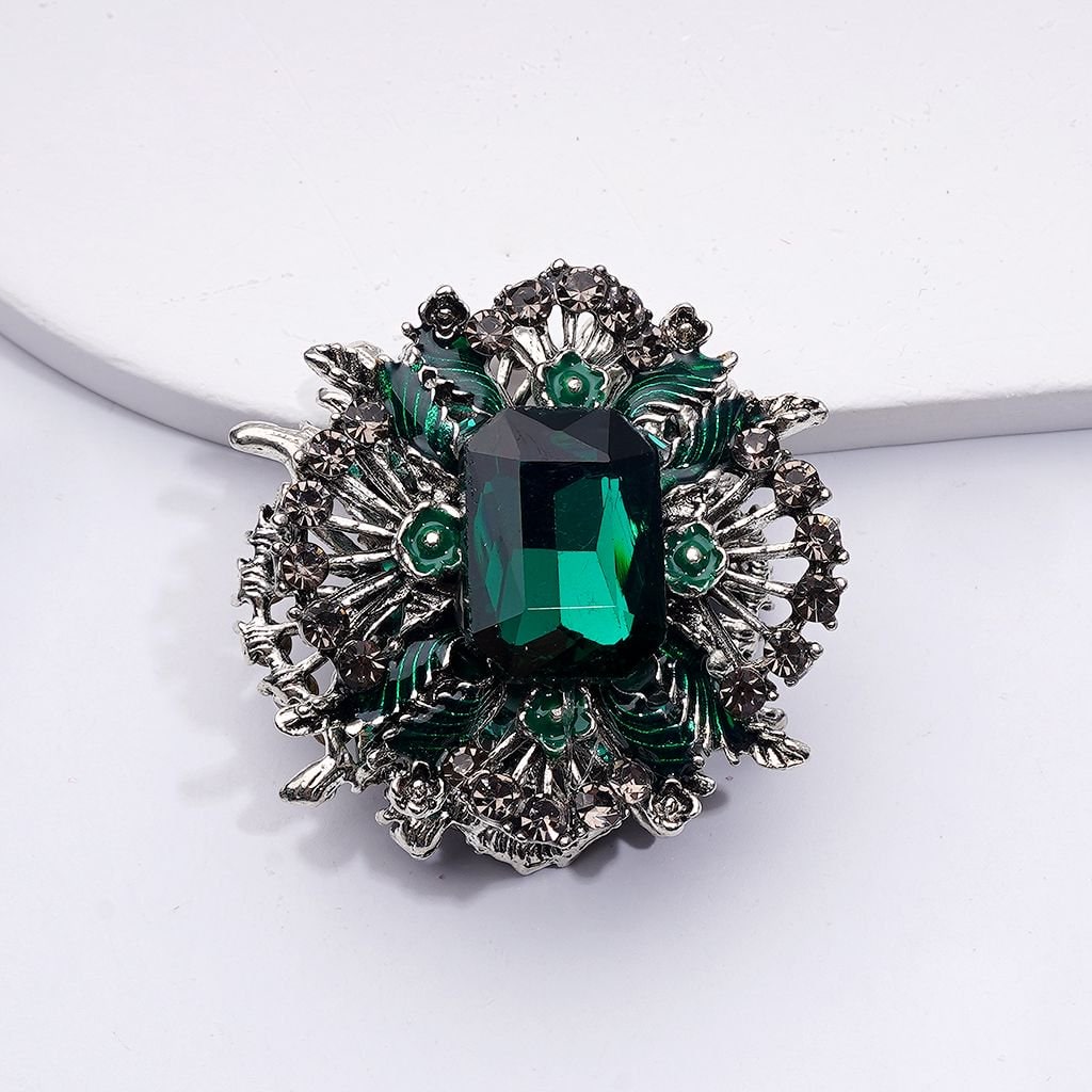 Bling Bling Fancy Silver Alloy Vintage Brooch with Large Rectangle Rhinestones Oval Pearls Clay Beads, Around 38*24MM
