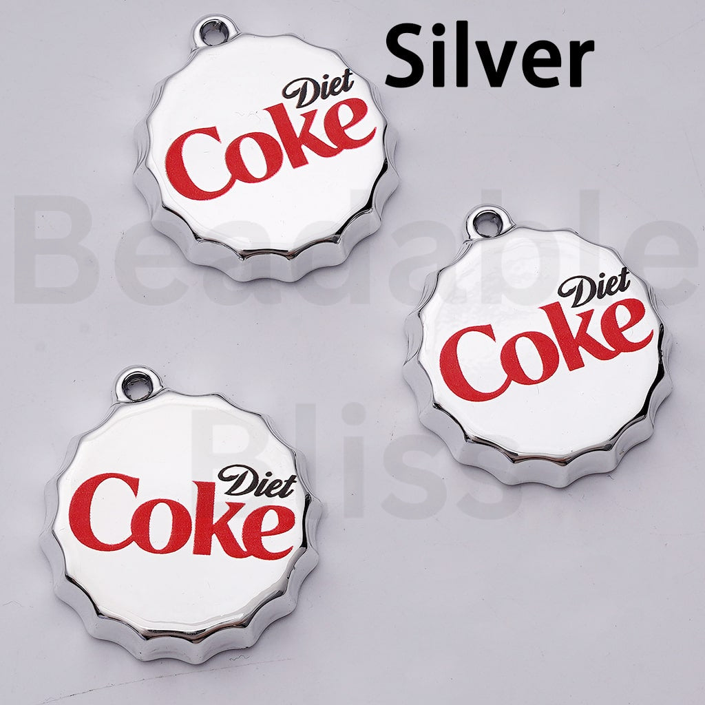 Cute Soft Drink Coc Col Sprit Fant Coke Bottle Lid Cap with Mini Ring Pendant Charm, 37MM